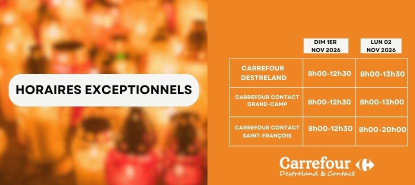 HORAIRES EXCEPTIONNELS DU 02 NOVEMBRE 2026
